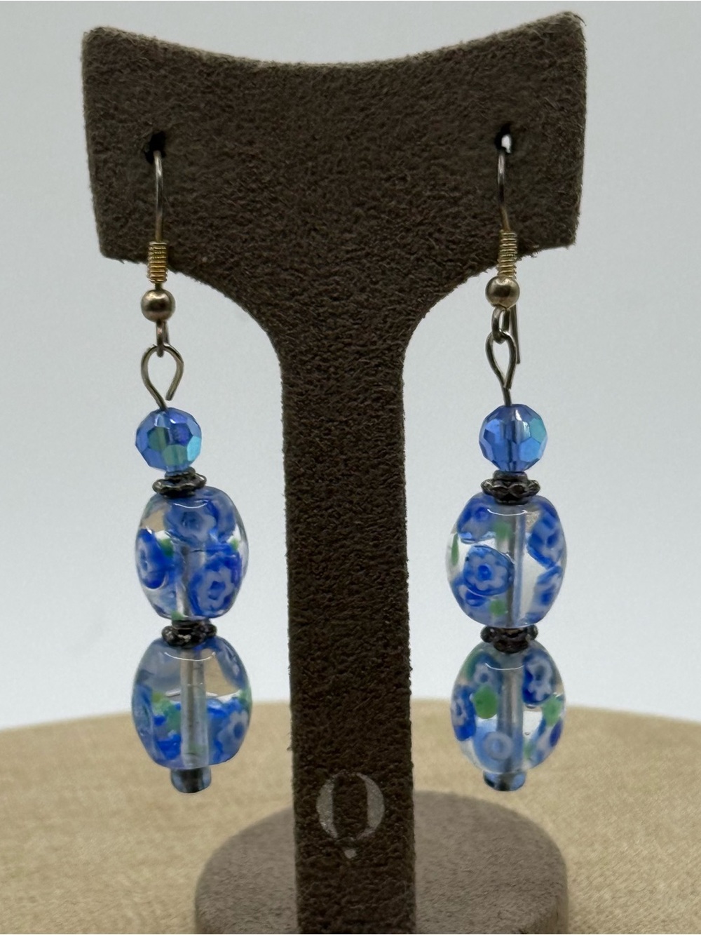 Blue floral Glass Bead Drop Earrings